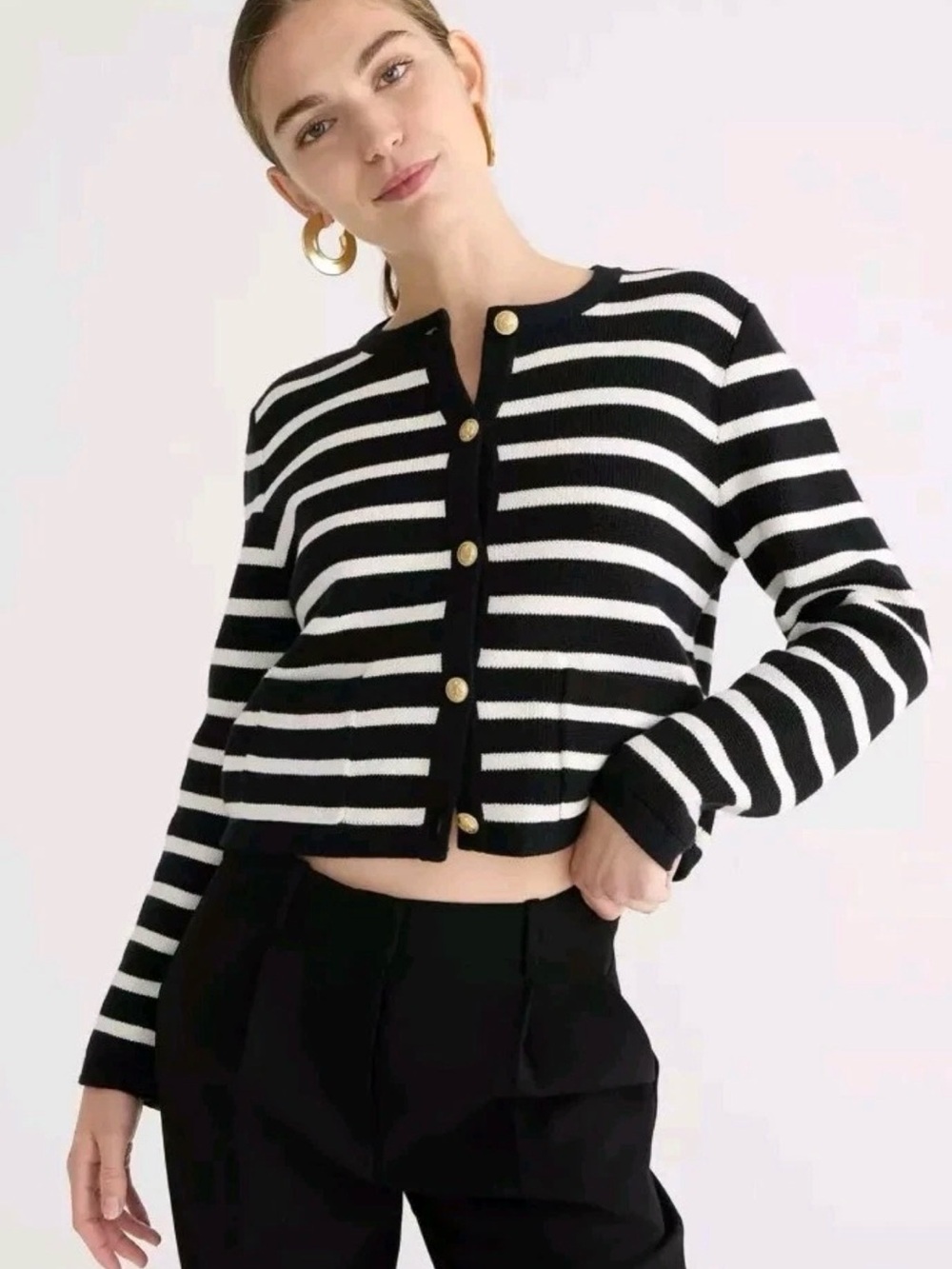 J Crew Emilie sweater lady jacket in stripe Large